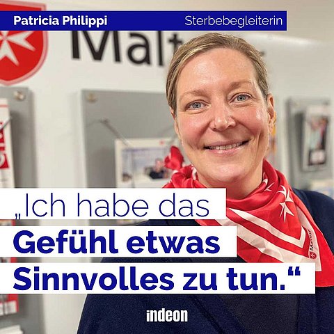 Patricia Philippi lächelt in die Kamera. Dazu ihr Zitat: "Ich habe das Gefühl etwas Sinnvolles zu tun."