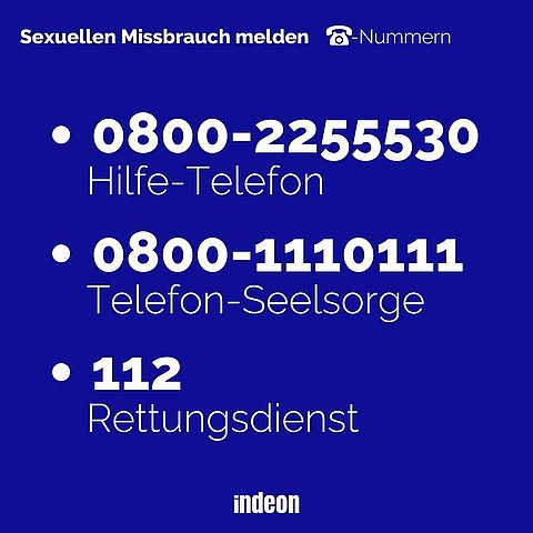 Telefonnummern für Betroffene von sexuellem Missbrauch innerhalb der evangelischen Kirche oder Diakonie